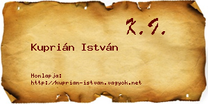 Kuprián István névjegykártya