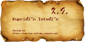 Kuprián István névjegykártya